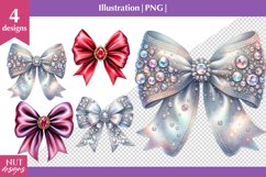 Jewelry Bow clipart, Silver bow, Red bow, Pink bow png Product Image 1