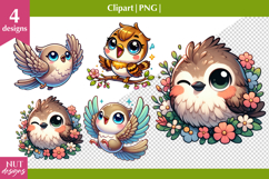 Cute bird Nightingale Spring bird clipart, Spring clipart Product Image 1