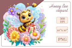 Decorate your projects with this charming clipart featuring a cute little bee surrounded by colorful flowers. This delicate and painterly pattern will add playful charm and unique character to your designs, baby showers, birthday parties and more.