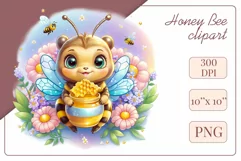 Decorate your projects with this charming clipart featuring a cute little bee surrounded by colorful flowers. This delicate and painterly pattern will add playful charm and unique character to your designs, baby showers, birthday parties and more.