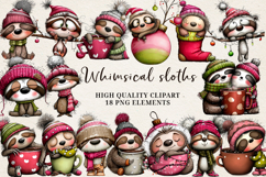 Whimsical Winter Sloths | Cute Cozy Sloth Clipart PNG Product Image 1