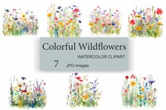 Colorful Wildflowers Clipart, Floral Watercolor Jpg Product Image 1