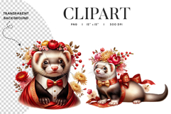 Chinese New Year Ferret Clipart PNG Floral Product Image 1