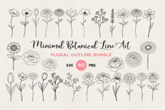 Minimal Botanical Flower SVG Bundle, Thin Line Floral PNG Product Image 1