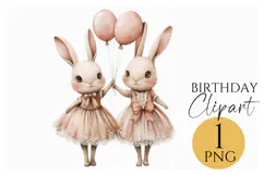 Cute Bunny Birthday Balloon Clipart PNG for Cards & Nursery Product Image 1