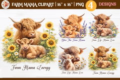 Farm Mama Highland Cow Sublimation and Clipart Product Image 1