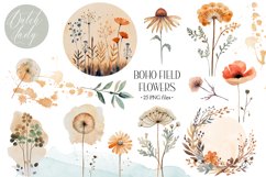 Watercolor Field Flower Clipart Set - 25 .PNG Files Product Image 1
