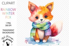 clipart fox winter rainbow scarf watercolor sublimation scarpbooking