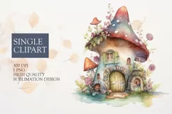 Watercolor Flower fairy house Clipart PNG Product Image 1