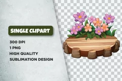 Flowers On Tree Stump Watercolor PNG Clipart Product Image 1