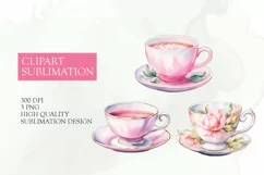 Watercolor tea cup and saucer clipart png Product Image 1