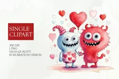 Watercolor monster couple clipart PNG Product Image 1