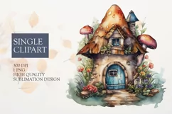 Watercolor Flower fairy house Clipart PNG Product Image 1