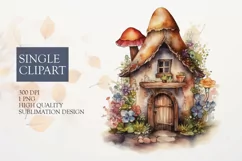Watercolor Flower fairy house Clipart PNG Product Image 1