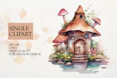 Watercolor Flower fairy house Clipart PNG Product Image 1