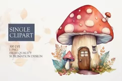 Watercolor Cute Mushroom House clipart PNG Product Image 1