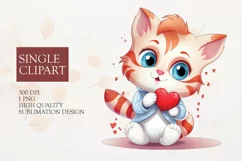Watercolor Cute Cat Valentine Clipart PNG Product Image 1