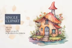 Watercolor Flower fairy house Clipart PNG Product Image 1