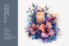 Floral candle watercolor clipart sublimation Product Image 1