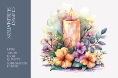 Floral candle watercolor clipart sublimation Product Image 1