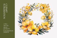 Watercolor Yellow Floral Frame Clipart Sublimation Product Image 1