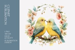 Two birds in love with flower frame watercolor clipart Product Image 1