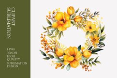 Watercolor Yellow Floral Frame Clipart Sublimation Product Image 1