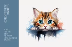 Cute funny cat peeking watercolor clipart sublimation Product Image 1