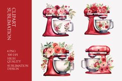 Red Watercolor Kitchen Mixer Clipart Product Image 1