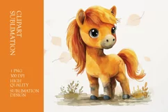 Watercolor baby yellow horse clipart PNG Product Image 1