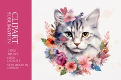 Watercolor Floral Cat Clipart Sublimation Product Image 1