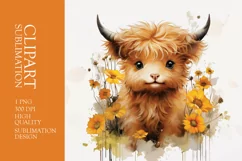 Floral baby cow head watercolor clipart sublimation Product Image 1