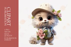 3D Cute Cat With Floral Hat Clipart Sublimation Product Image 1