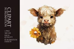 Floral baby cow head watercolor clipart sublimation Product Image 1