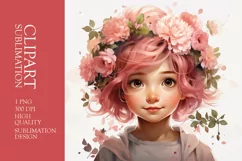 Watercolor cute girl doll clipart sublimation Product Image 1
