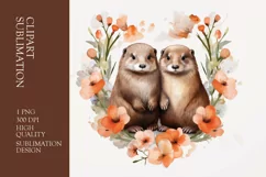 Two otter couple heart sign and flower Clipart sublimation Product Image 1