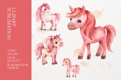 Watercolor pink unicorn horse clipart PNG Product Image 1