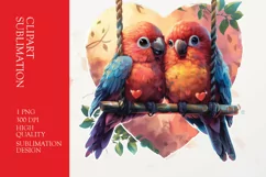 Cute parrot couple watercolor valentine day clipart Product Image 1