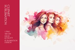 Watercolor painting of three girls clipart Product Image 1