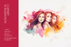 Watercolor painting of three girls clipart Product Image 1