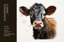 Cute Watercolor cow sublimation clipart PNG Product Image 1