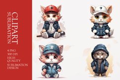 Watercolor Cute Cat Clipart Sublimation Product Image 1