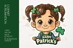 Cute Little girl St Patrick&#039;s Day Floral Sublimation clipart Product Image 1