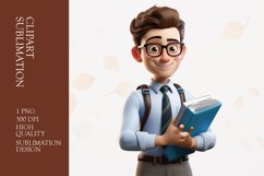 3D young Boy holding Book clipart sublimation Product Image 1