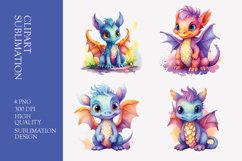 Baby dragon watercolor clipart sublimation Product Image 1