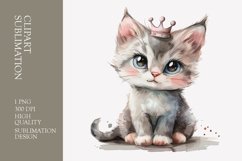 Cute kitten with crown watercolor clipart sublimation Product Image 1