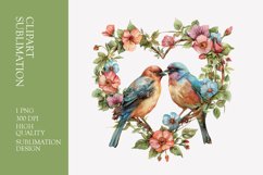 Two birds in love with flower frame watercolor clipart Product Image 1