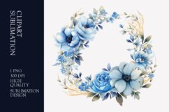 Blue floral wreath watercolor clipart sublimation Product Image 1