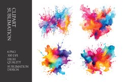 Watercolor splashes clipart sublimation png Product Image 1