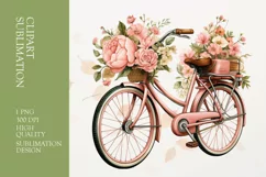 Bicycle with floral basket watercolor clipart png Product Image 1